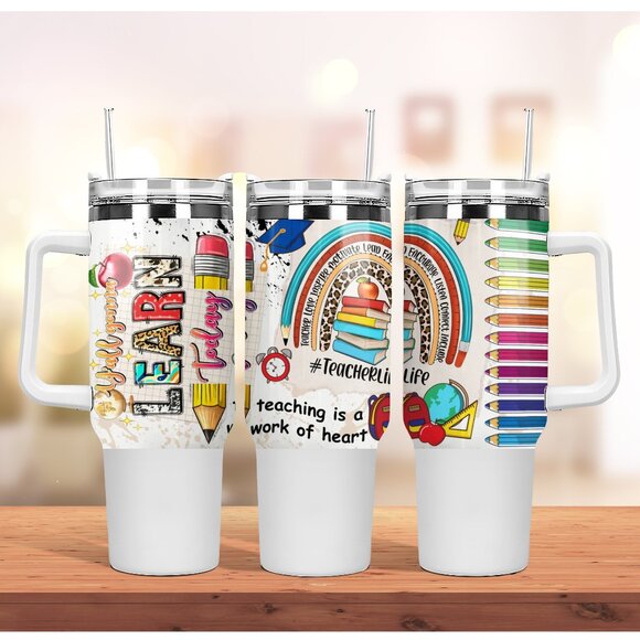 Teacher 40 oz Tumbler/Water bottle/Mug with handle and straw.Birthday gifts for - Picture 1 of 1